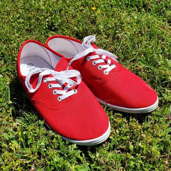 Shoes - Red Canvas Oxford Sneakers Keds Knock Offs